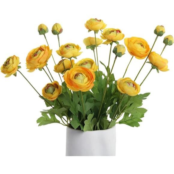 Artificial SilkFlowers Persian Buttercup HeavyColor RanunculusFlower 5Pcs,Yellow - Picture 1 of 6
